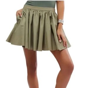 Free People Gaia Cotton Poplin Mini Skirt Size XL Green Pleated Pockets Festival